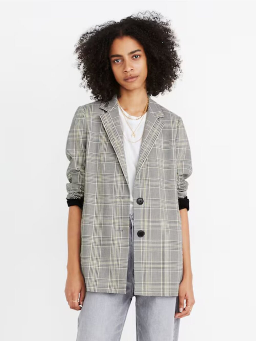 MADEWELL Dorset Blazer in Cosley Plaid Glen Plaid Pearl Ivory Size XS